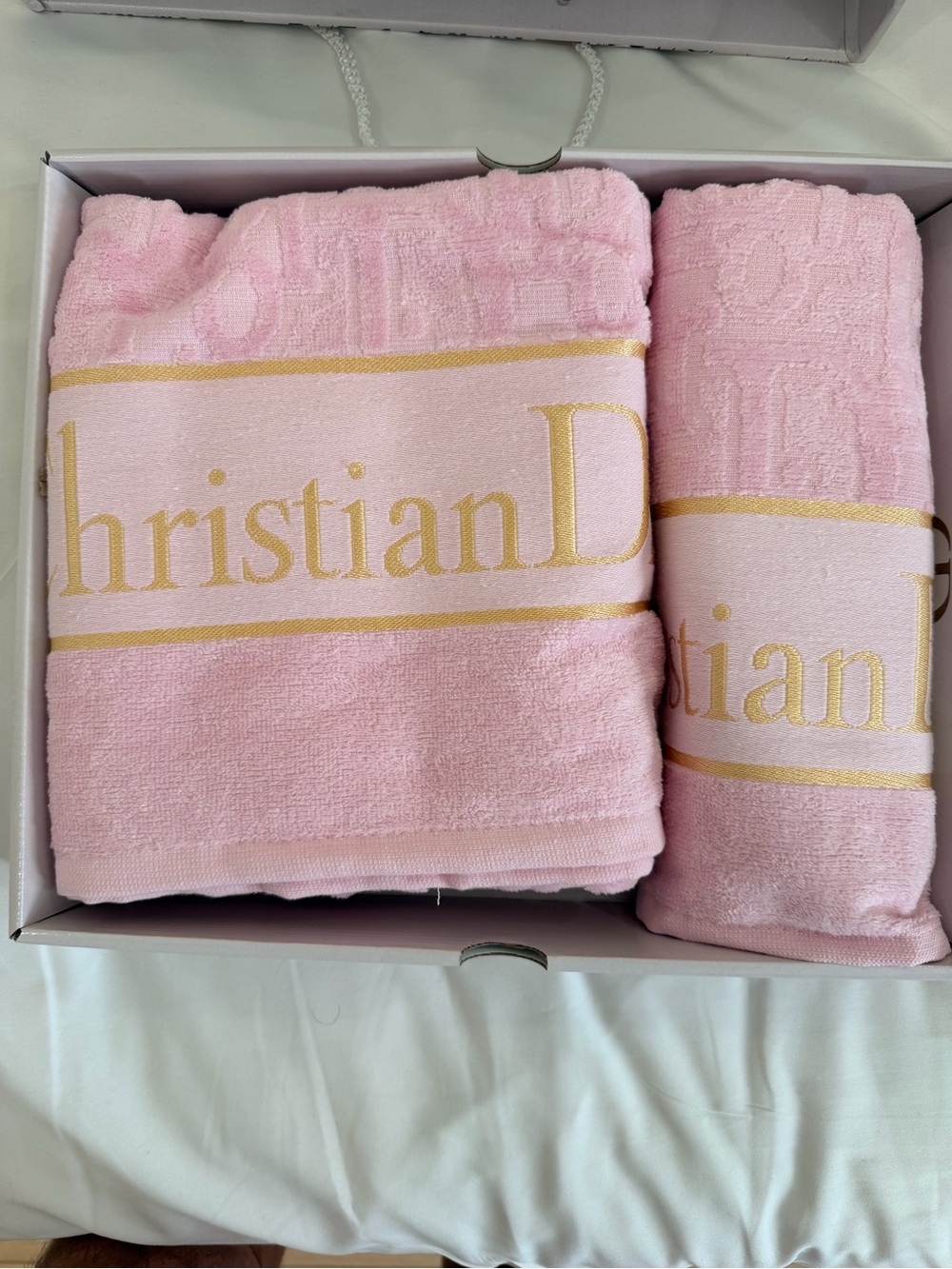 Christian Dior Pink & Gold Logo Towels